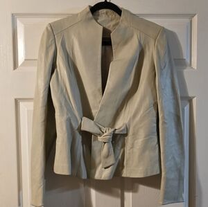 FRENKEL'S LEATHER WORLD LEATHER Tie-Waist Jacket MURSHROOM GREY TAUPE SZ MED